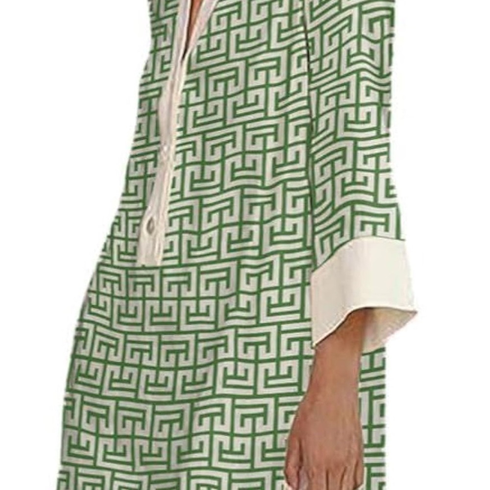 White and Light Blue Geometric Dress